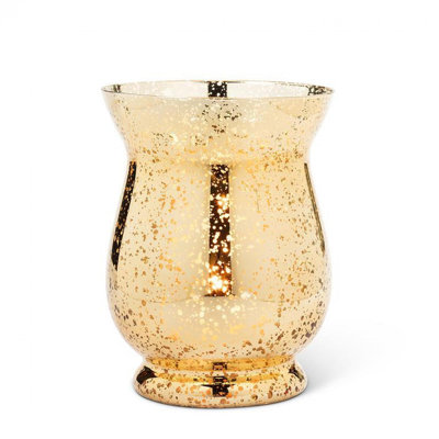Antiqued Gold Hurricane Shaped Candle Holder