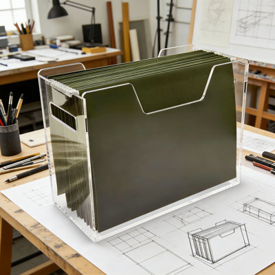 Boîte de rangement pour dossiers suspendus en acrylique transparent avec poignées, porte-documents de bureau moderne pour documents de format lettre, caisse de classement transparente durable pour le bureau et la maison