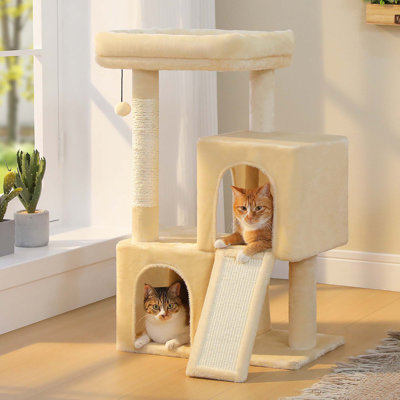 Tour pour chat avec deux condos, perchoir supérieur élargi, poteaux à griffer et coussin pour chats adultes d'intérieur