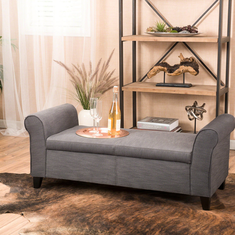 Revêtement élégant avec accoudoirs roulés et banc luxueux avec beaucoup d'espace de rangement, Gris