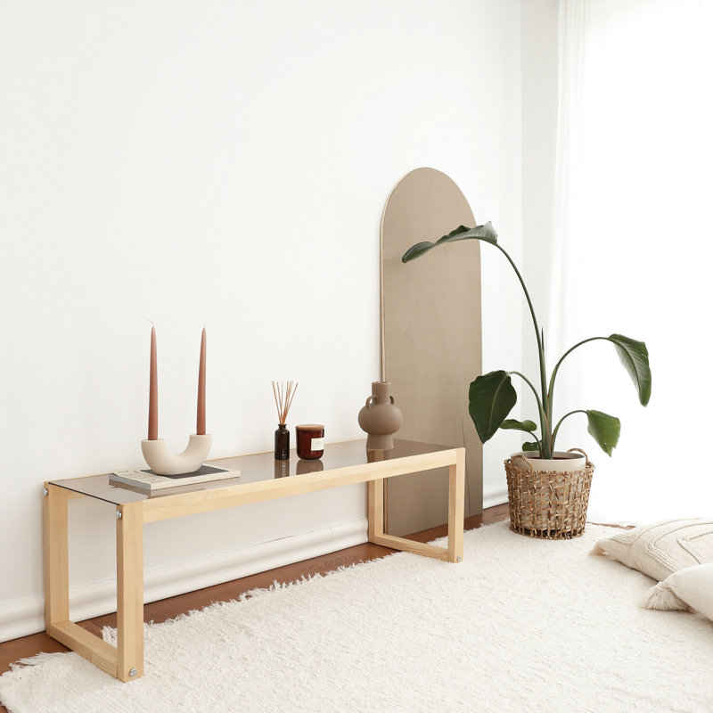 Modern TV Stand with Wall-Mount Option, 100% Pine Solid Wood & 6 mm Tempered Glass, 51.2 x 15.7 x 15.7 inches | Sleek Natural Finish, Durable Design for Living Room & Entertainment Spaces, Stylish & Functional