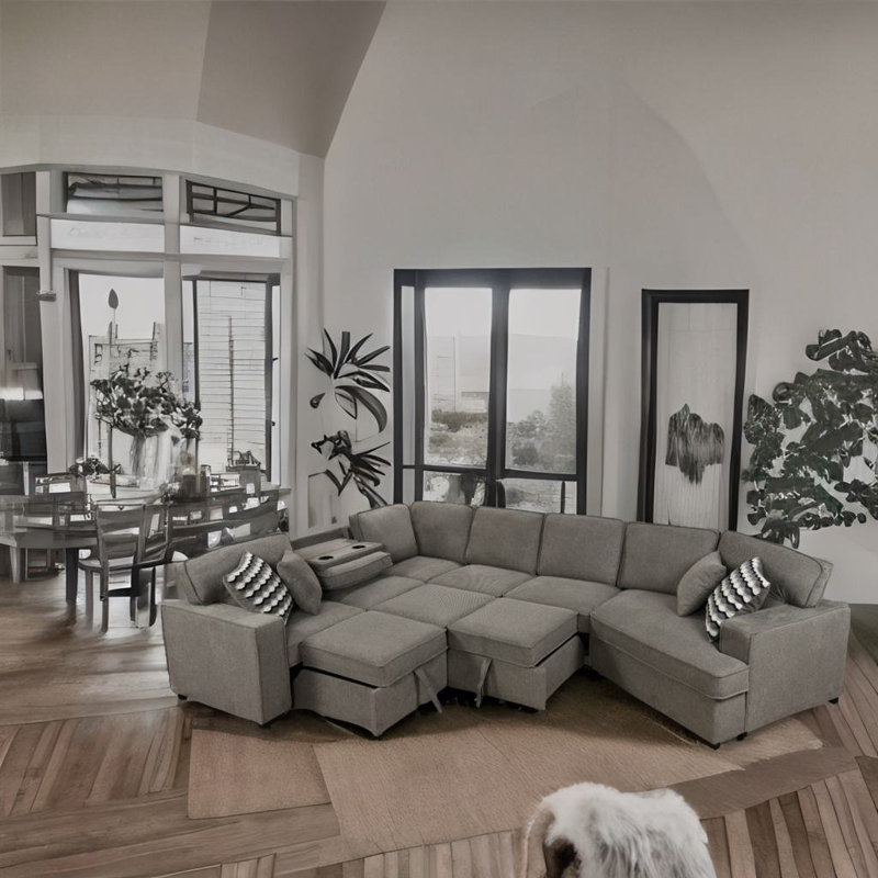 Canapé modulaire surdimensionné 146 po 146 po, Polyester gris clair