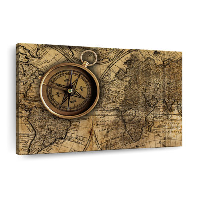" Brass Compass on World Map " Print