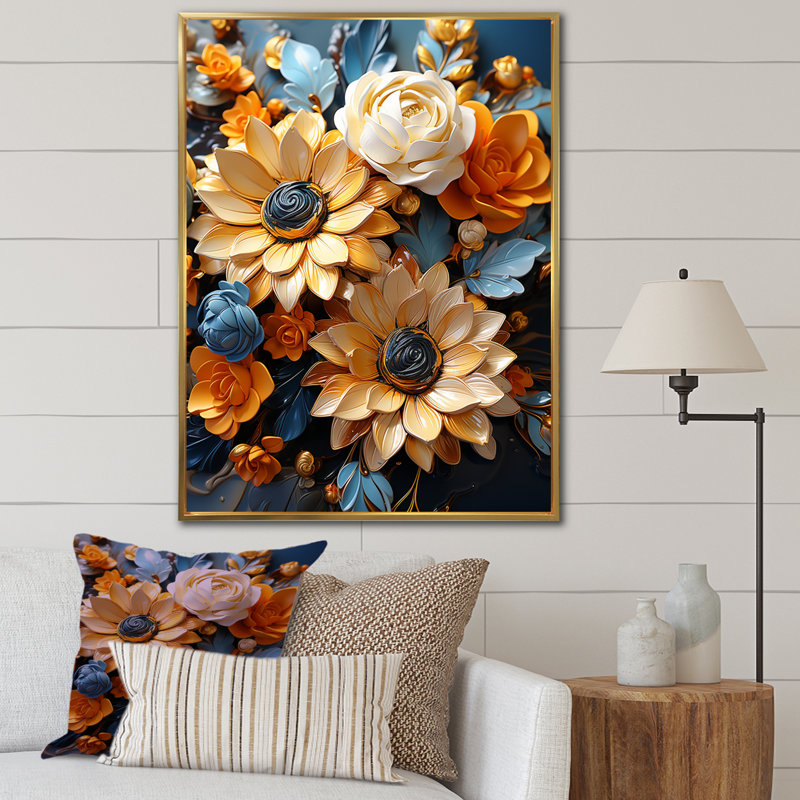 Tournesols Fauvist Flourish, Cadre flottant doré, H 20 po x l 12 po x P 1 po