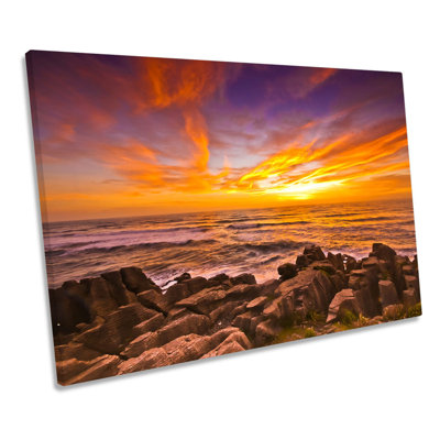 Sunset Beach New Zealand - Wrapped Canvas Print