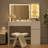 Decalt Makeup Vanity with Glass Table and Charging Station, Vanity Table with Lighted Mirror and 2 Drawers for Bedroom-121553296