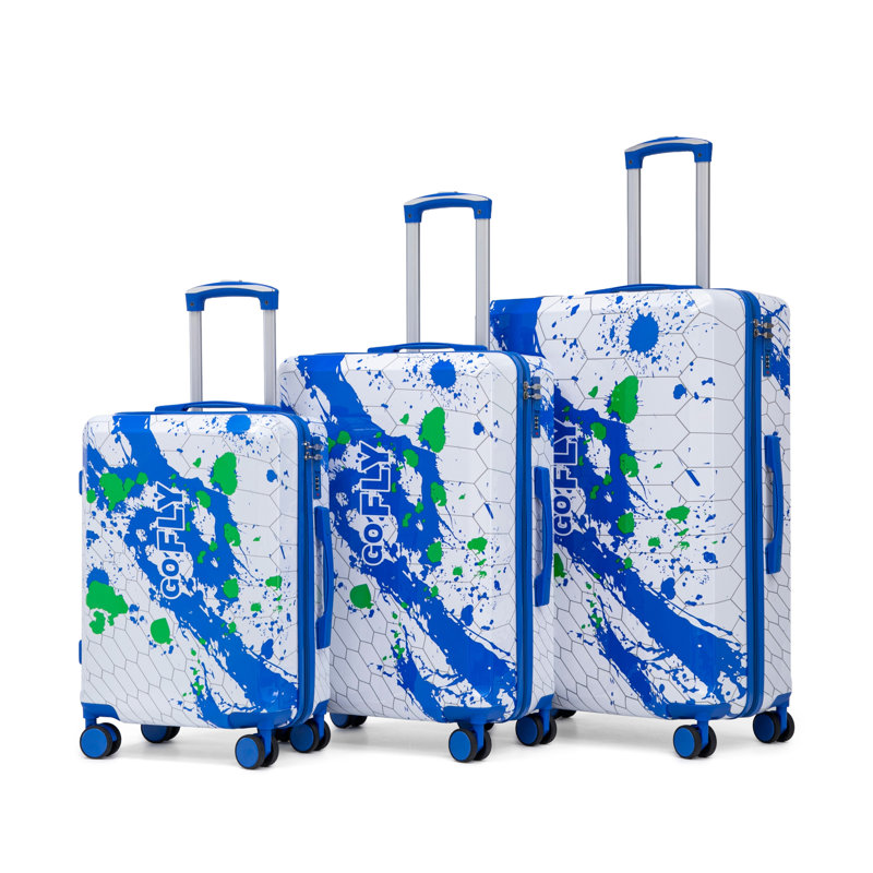 Ensemble de 3 valises à coque rigide en polycarbonate bleu avec roulettes (20 po, 24 po, 28 po)
