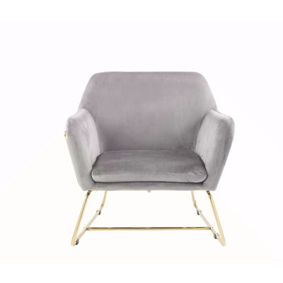 29.5"W Gray Velvet Accent Chair With Metal Base