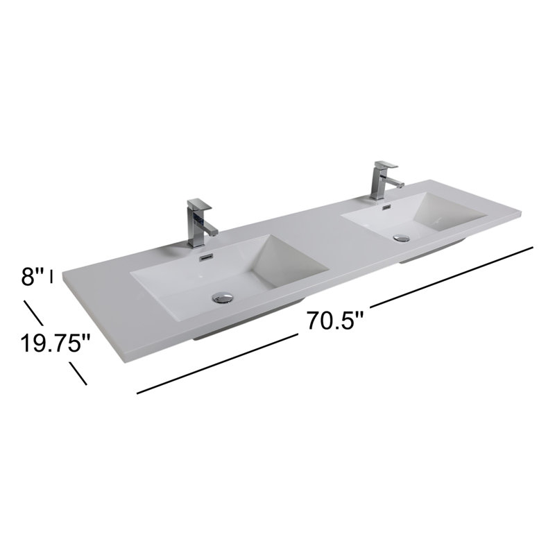 70.8'' Acrylic Double Bathroom Vanity Top with Sink