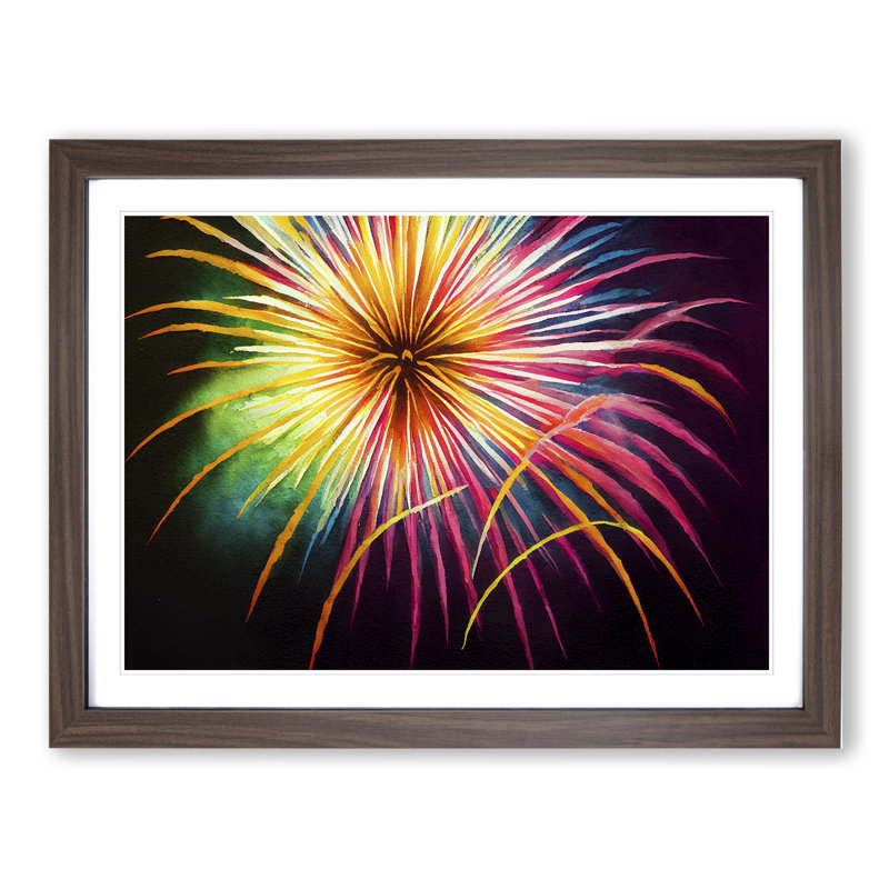 Fabulous Fireworks - Single Picture Frame Painting, 25cm H x 34cm W x 2cm D, Walnut Framed