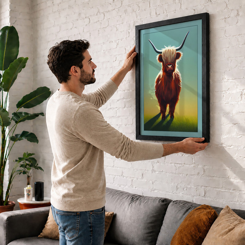 Highland Cattle Portrait Rustic - Print, A3 - 42.0 x 29.7 cm, Oak
