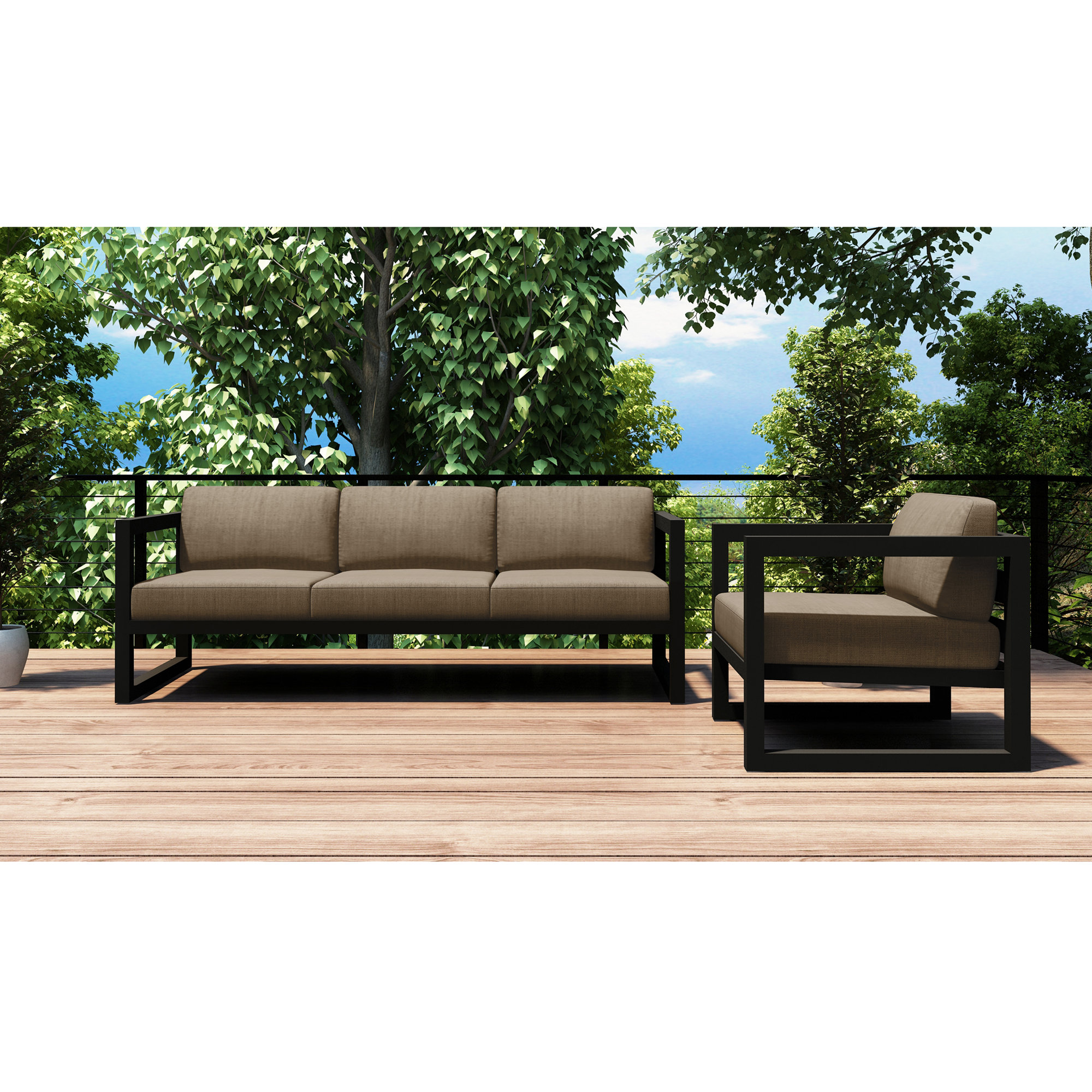 Smith Patio Sofa and Lounge Chair with Sunbrella® Cushions, Heather Beige, Slate