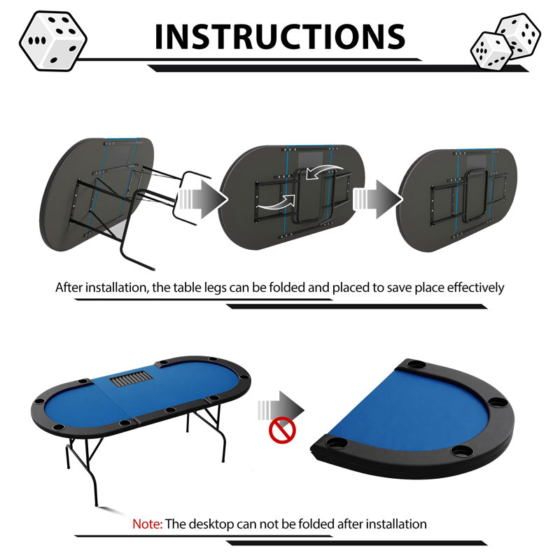 Oval Poker Table with 9 Plastic Cup Holders