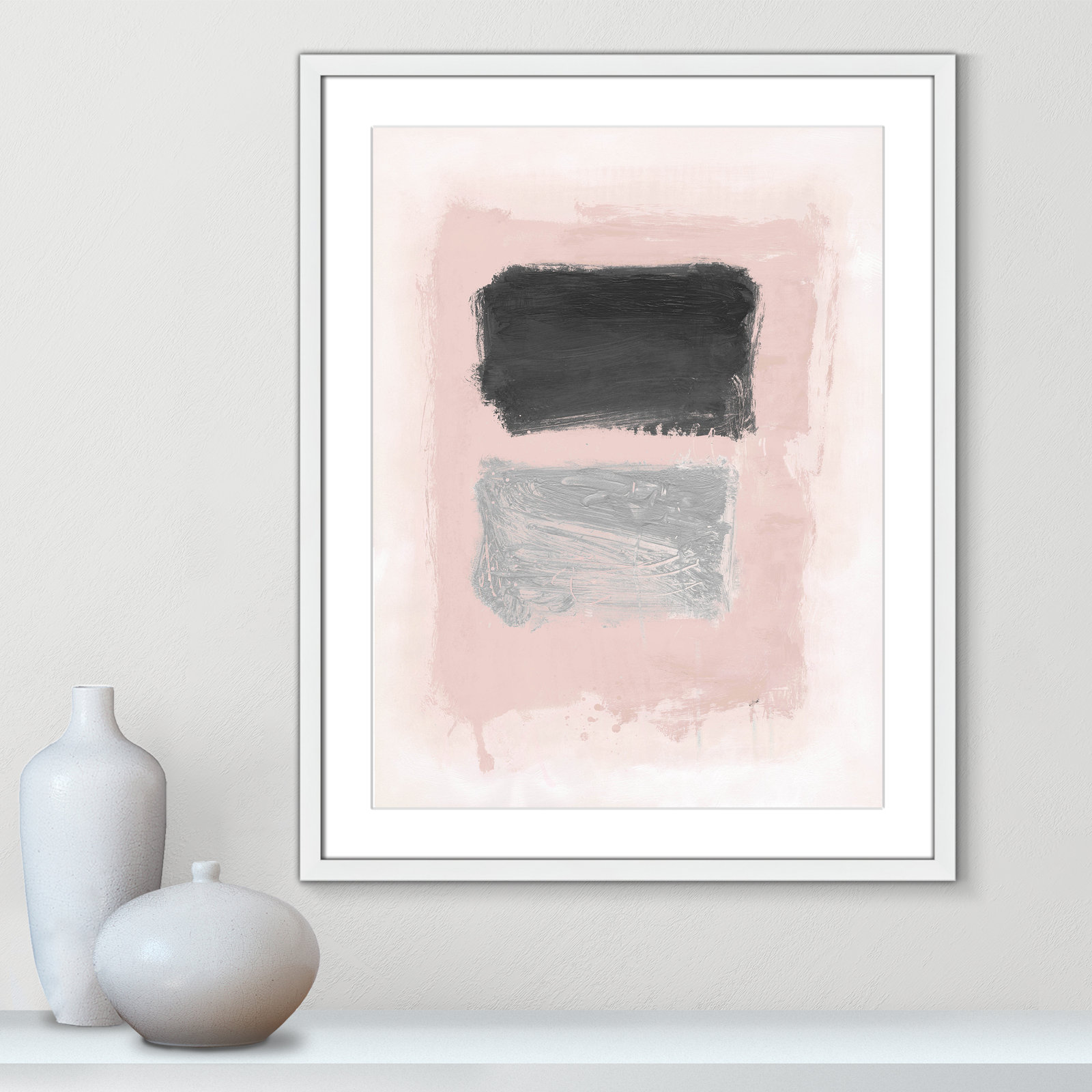 Pink, Black and Silver Shimmer I Print, 29.5" H x 23.5" W x 1.25" D, White Matted Picture Framed