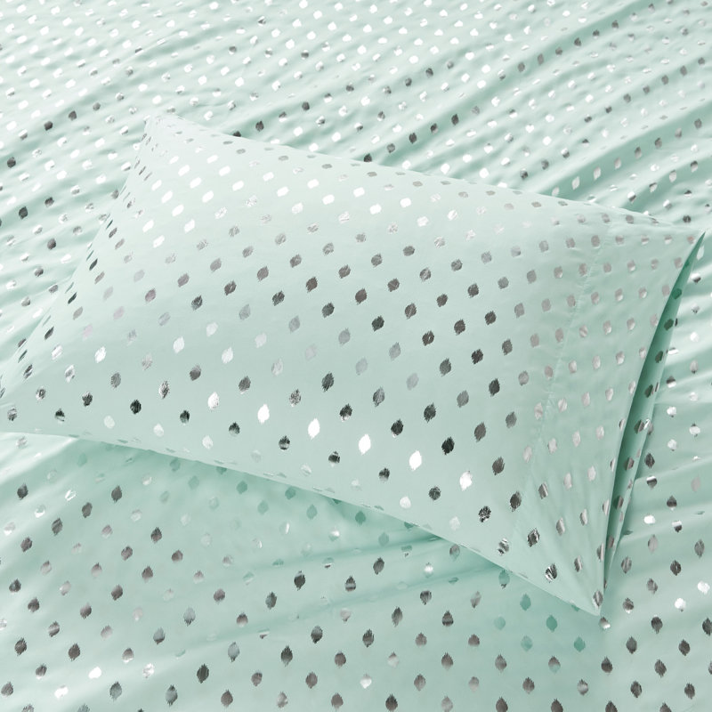 Twin Aqua and Silver Metallic Dot Microfiber Sheet Set