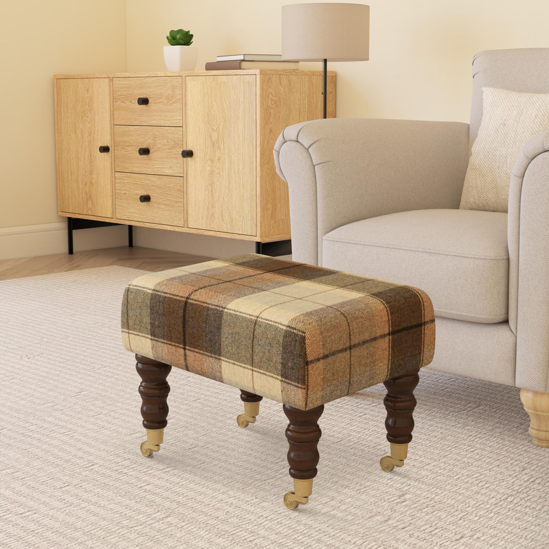 Tartan Material Large Footstools Wood Caster Leg - Tartan - Seaglass Green