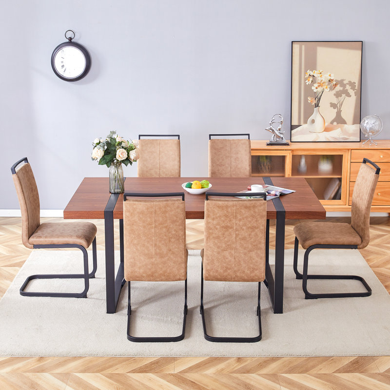 Ensemble de salle à manger rectangulaire moderne avec plateau en bois et chaises en porte-à-faux Modern, 7