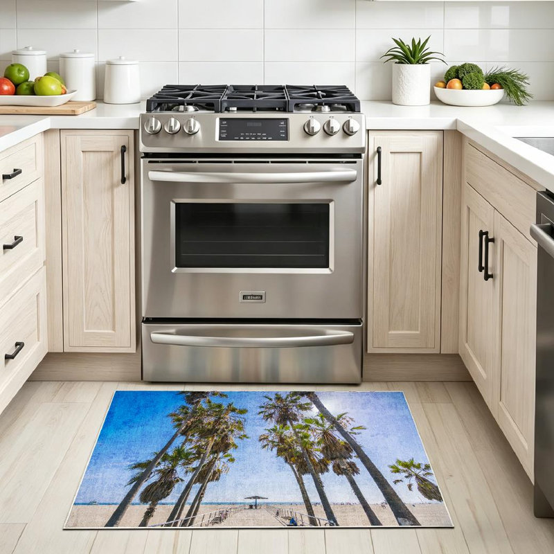 Tapis bleu lavable à la machine bleu Venice Beach Santa California, Rectangle 32 po x 47 po