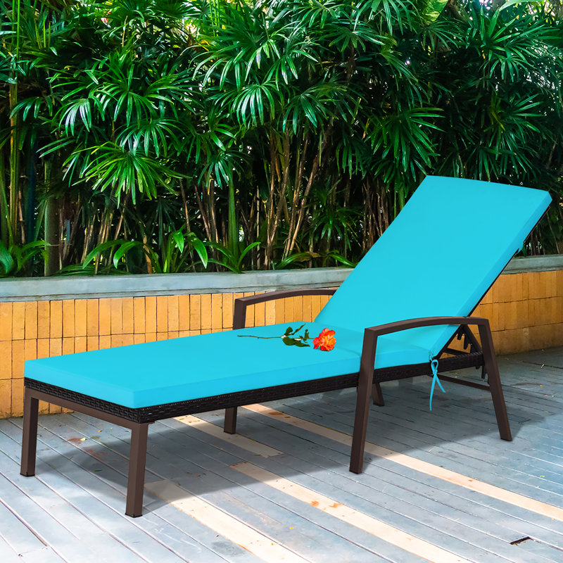 Bridgitt Outdoor Wicker Chaise Lounge , Cushion Included, Turquoise, 1