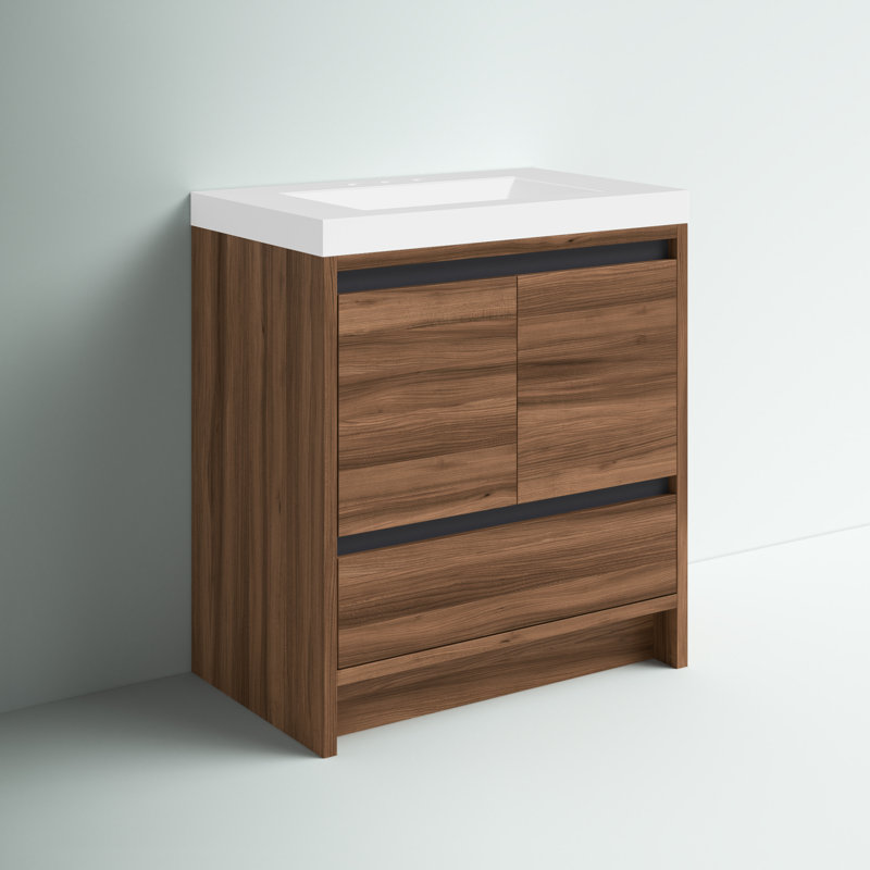 30.5" Single Bathroom Vanity With Cultured Marble Top, Caramel Mist