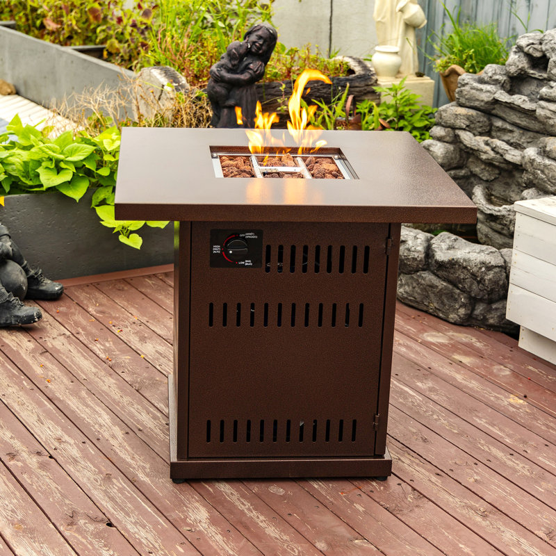 Gas Fire Pit Table, 50000 BTU Square Steel Fire Pit