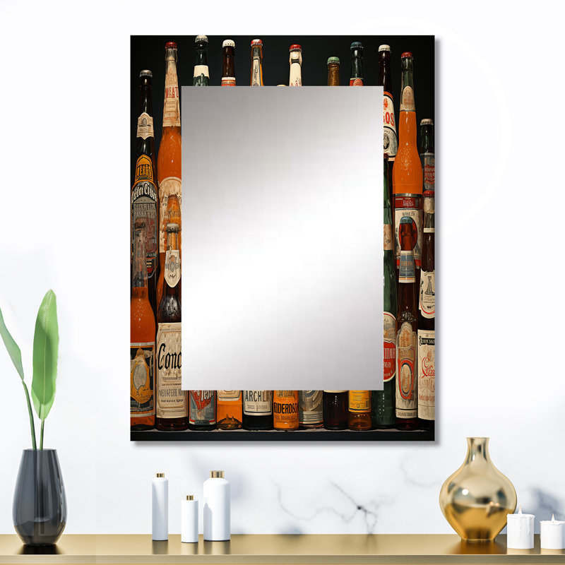 Beer Bottles Collage VIII - Beer Decorative Mirror, Traditional Large Wall Mirror, Printed Metal Art, 32" x 24"