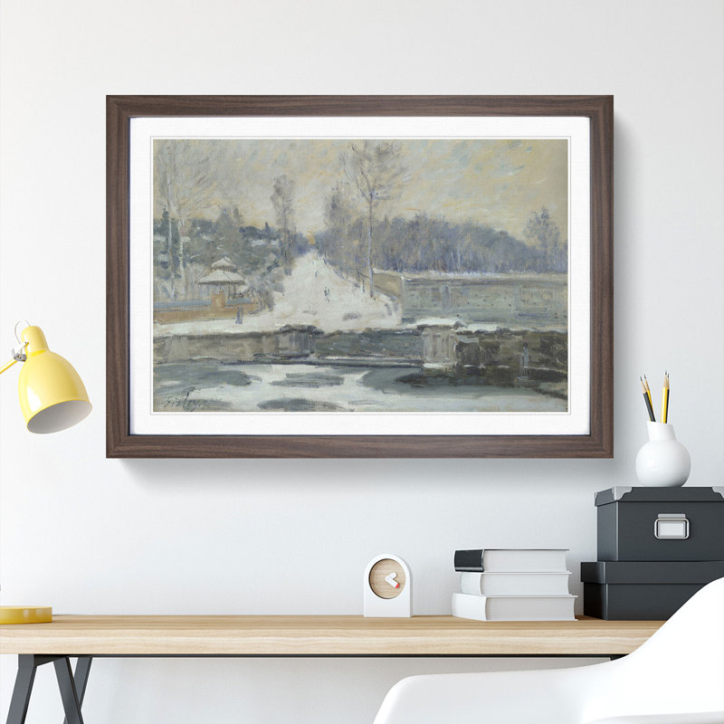 The Watering Place by Alfred Sisley - Picture Frame Painting, 48cm H x 65cm W x 2cm D, Walnut