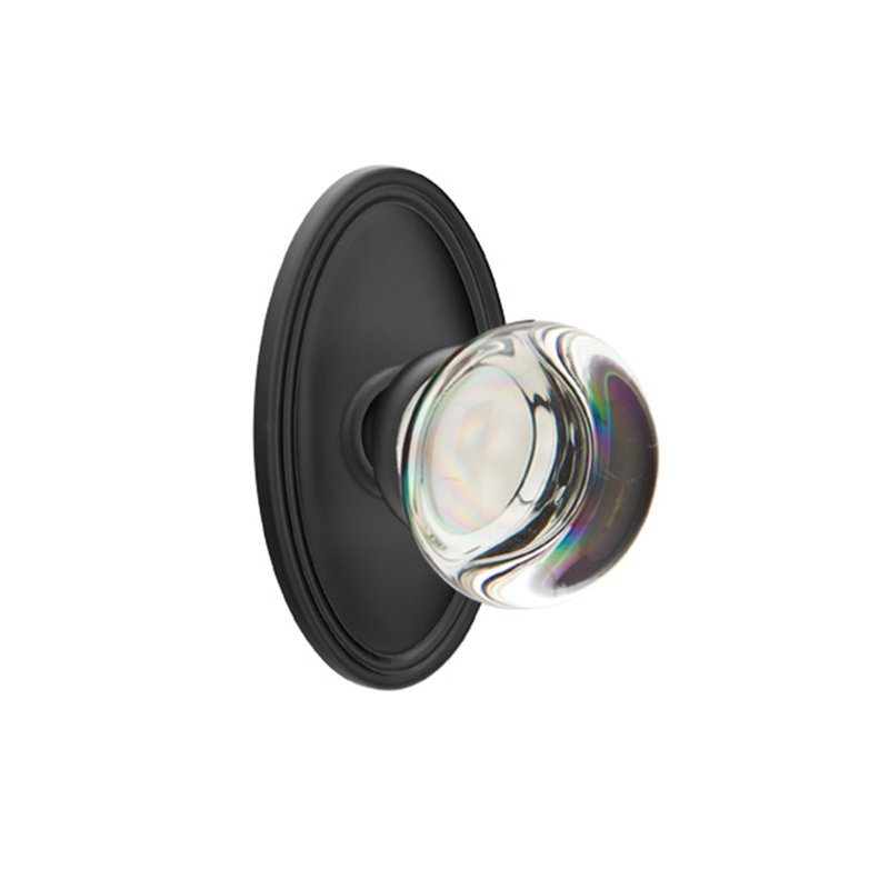 Ensemble de boutons d'intimité Emtek avec bouton ovale Roestte et verre Providence, Dos plat
