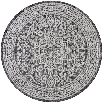 Moten Medallion Textured Weave Gray/Black Indoor/Outdoor Rug