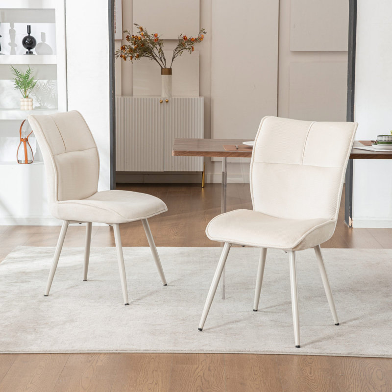 Chaises de salle à manger en chenille Leahana, Beige