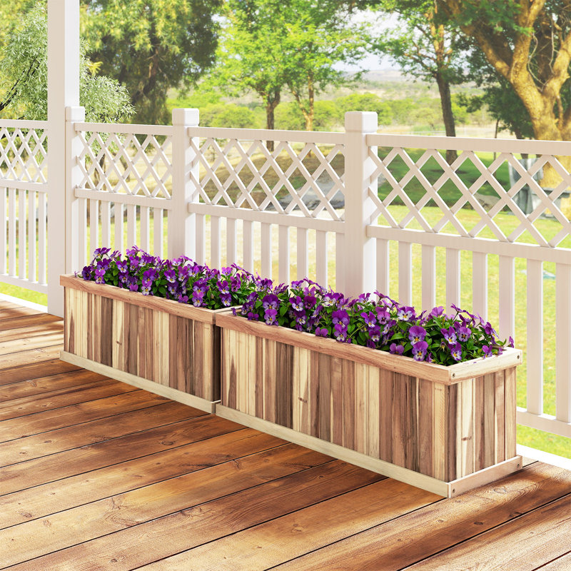 2 PCS Acacia Wood Raised Garden Bed with Drainage Gaps & Removable Base for Herbs Beige, 2
