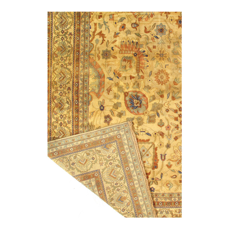 Tapis jaune noué à la main de conception unique 12 pi x 18 pi Sultanabad