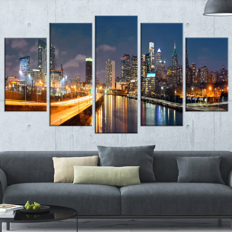 «Philadelphia Skyline at Night», ensemble de 5 toiles tendues