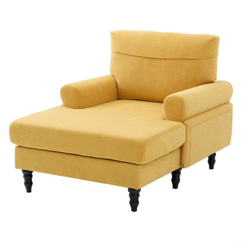 Chenille Fabric Chaise Lounge Recliner Single Sofa Living Room Bedroom Rest Chair, Mustard Yellow