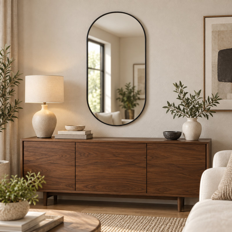 Miroir ovale noir en métal 20 po x 28 po, 28 po x 20 po, Noir