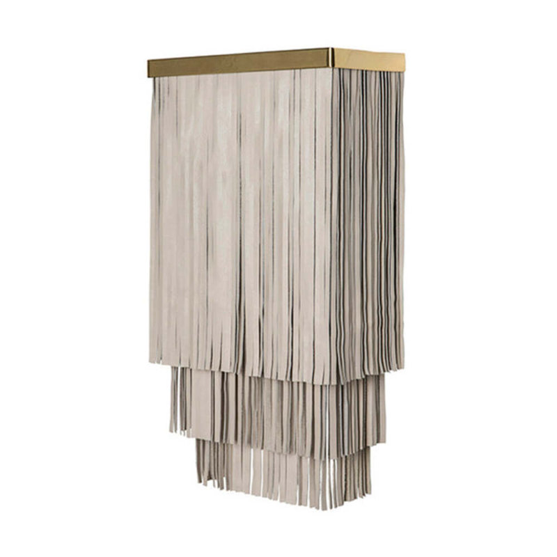 'Ndidi' Leather Fringe Wall Sconce w/ Solid Brass Accents, Cream