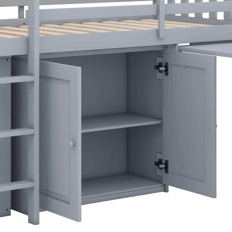 Lit mezzanine simple avec tablette de tiroir intégrée et bureau rétractable, Gris