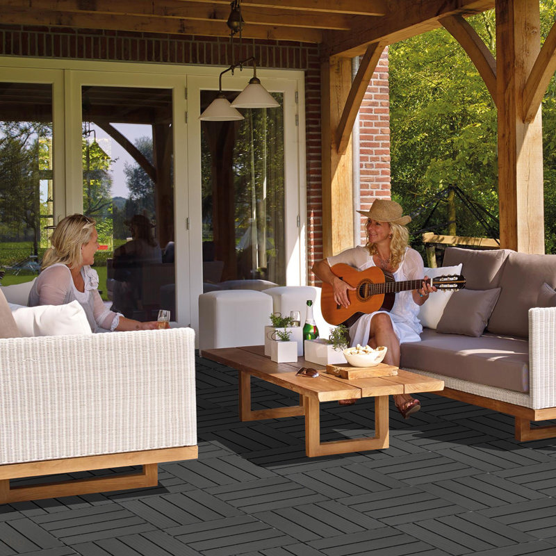 Carreaux de terrasse en plastique emboîtables, 12,00 po x 12,00 po (paquet de 44), revêtement de sol extérieur imperméable pour toutes les saisons