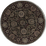 Hand-Knotted High-Quality Black and Beige Round Area Rug