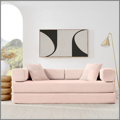 Modern Sofa Fold-Out Sofa Bed, Convertible Chair Floor Couch with Removable Backrest, Comfy Sofa King Size Sofa Bed for Living Room, Bedroom, Corduroy Fabric (Pink)