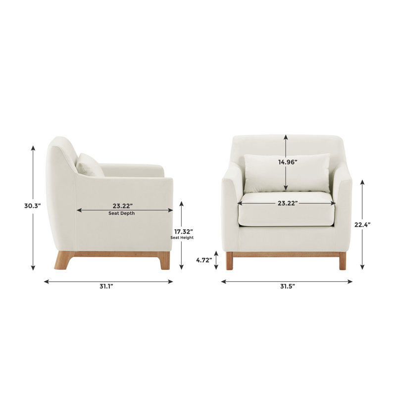 Fauteuil Aishah de 31,5 po de largeur, Velours beige
