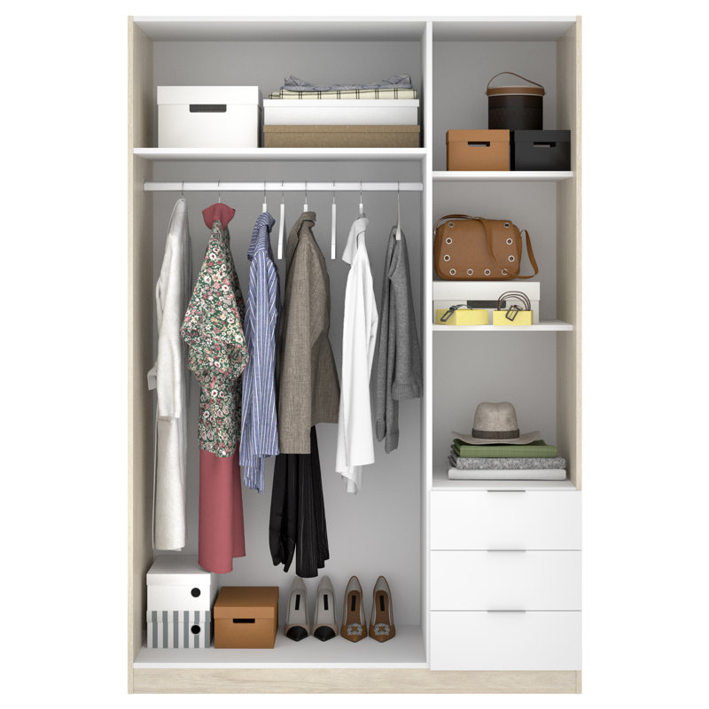 Alaziah 3 Door Manufactured Wood Wardrobe, Natural Oak/White