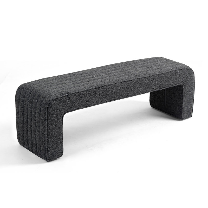 Benicia Boucle Upholstered Fabric Tufted Bench, Gray