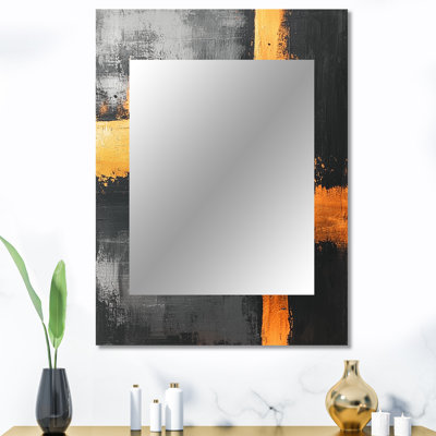 «Black and Gold Converge Dream I - Line Art Unique Wall Mirror, Gold Mirror, Printed Metal Art