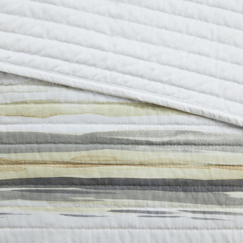 Courtepointe très grand / très grand avec 6 pièces en jaune. Paisible bande d'aquarelle pour une chambre à coucher élégante. Coussin décoratif en microfibre douce et coussin décoratif, jaune très grand. Matériau serein