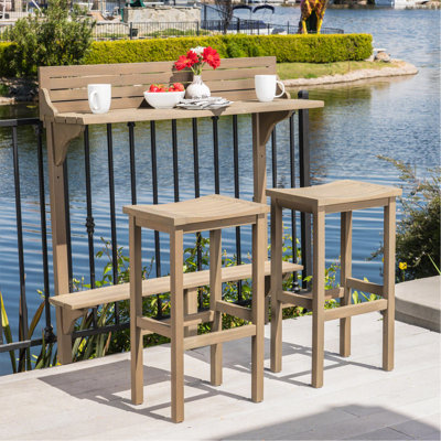 3-Piece Balcony Bar Set With Bottom Shelf Table And 2 Stools, Grey Finish
