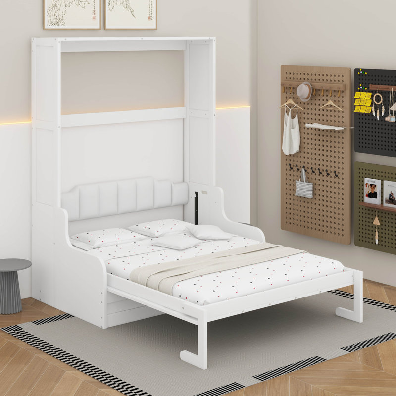 Queen Size Murphy Bed With Cushion, White