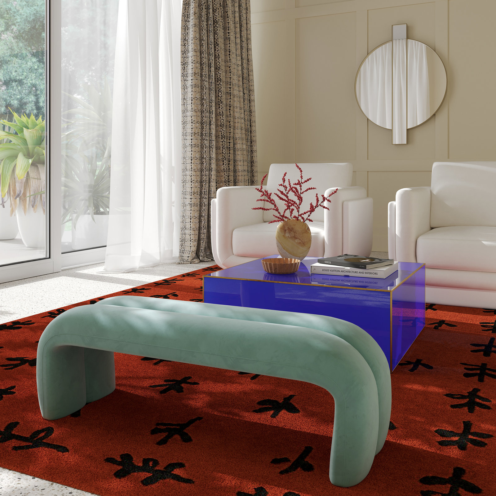 Oriole Velvet Bench, Green