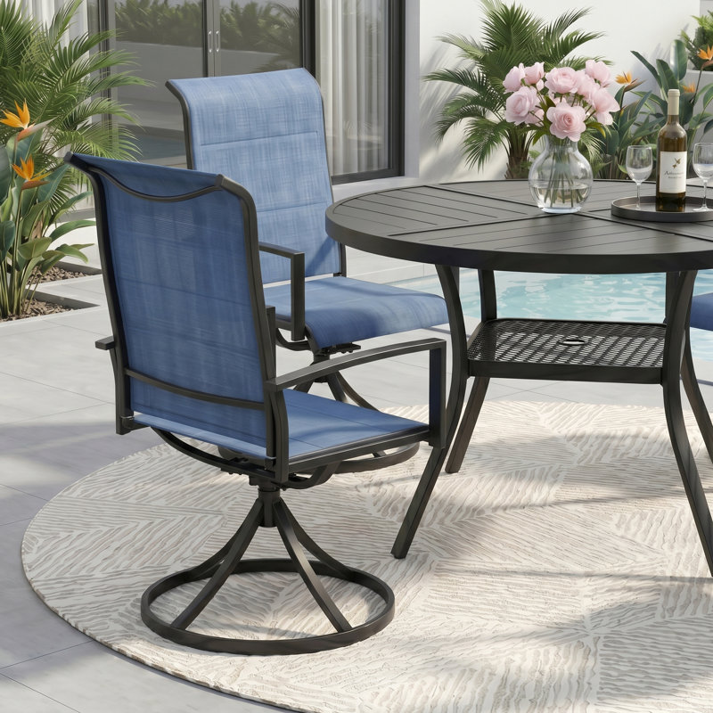 Ensemble repas pour 4 personnes avec chaises pivotantes 360 °, Noir / Bleu