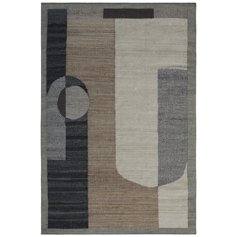 Tapis rectangulaire Aquila en naturel / ivoire / noir / gris, Rectangle 9 pi x 12 pi